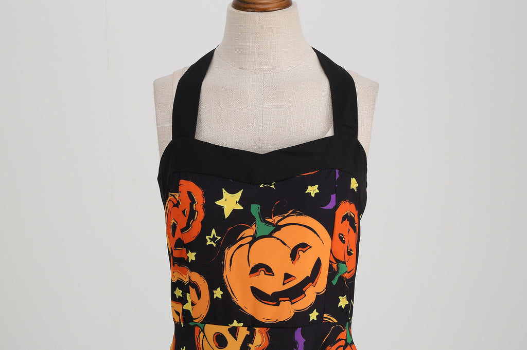 Factory direct supply 2024 Halloween new Hepburn style high waist slim hanging neck large swing long retro dress