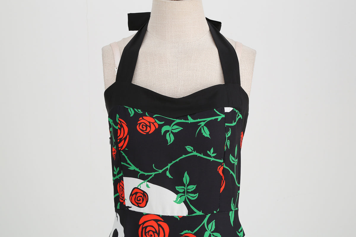 Factory direct supply 2024 Halloween new Hepburn style high waist slim hanging neck large swing long retro dress