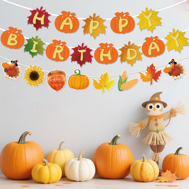 Cross-Border Autum New Thanksgiving Party Give Thanks Flag Harvest Festival Turkey Pumpkin Decoration Banner