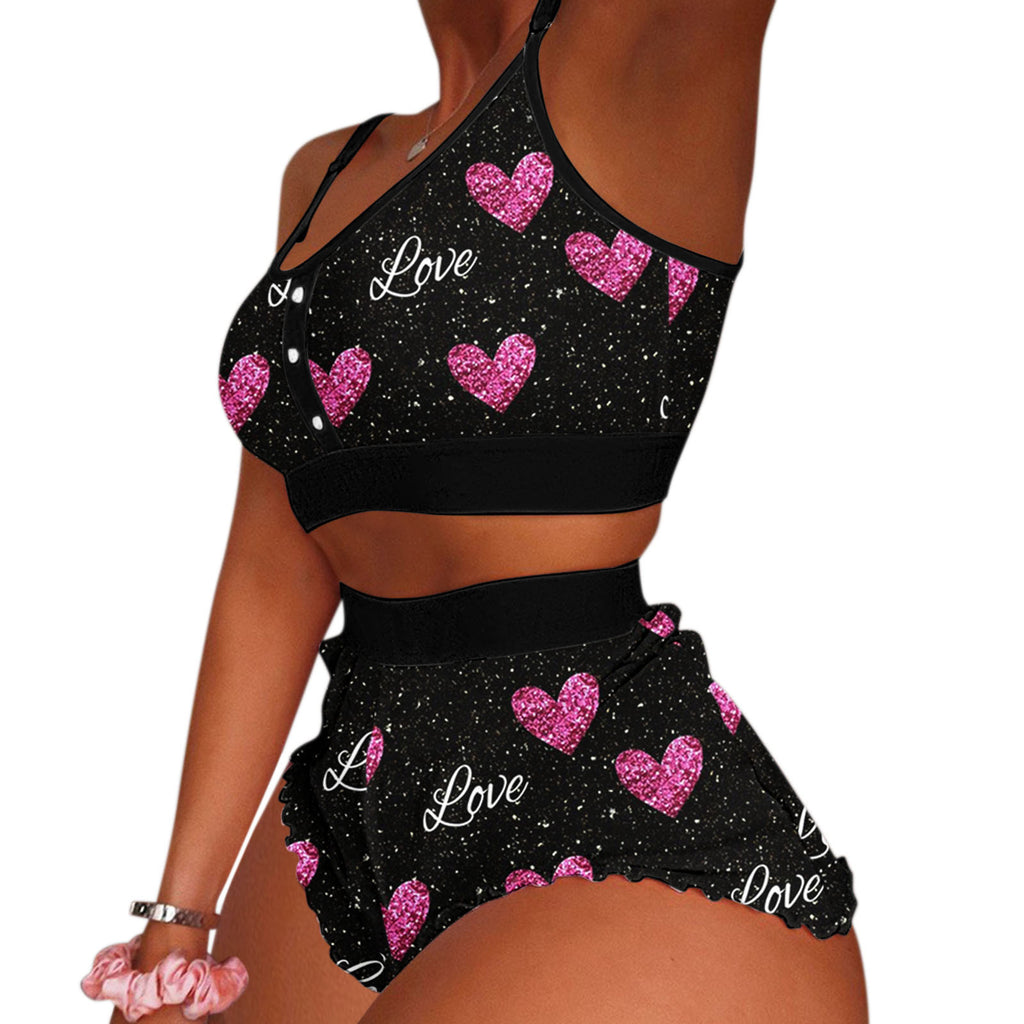 European and American Foreign Trade Cross-Border Sales Strawberry Print Camisole Two-Piece Loungewear Sweet Pajamas Stylish Sweet Style
