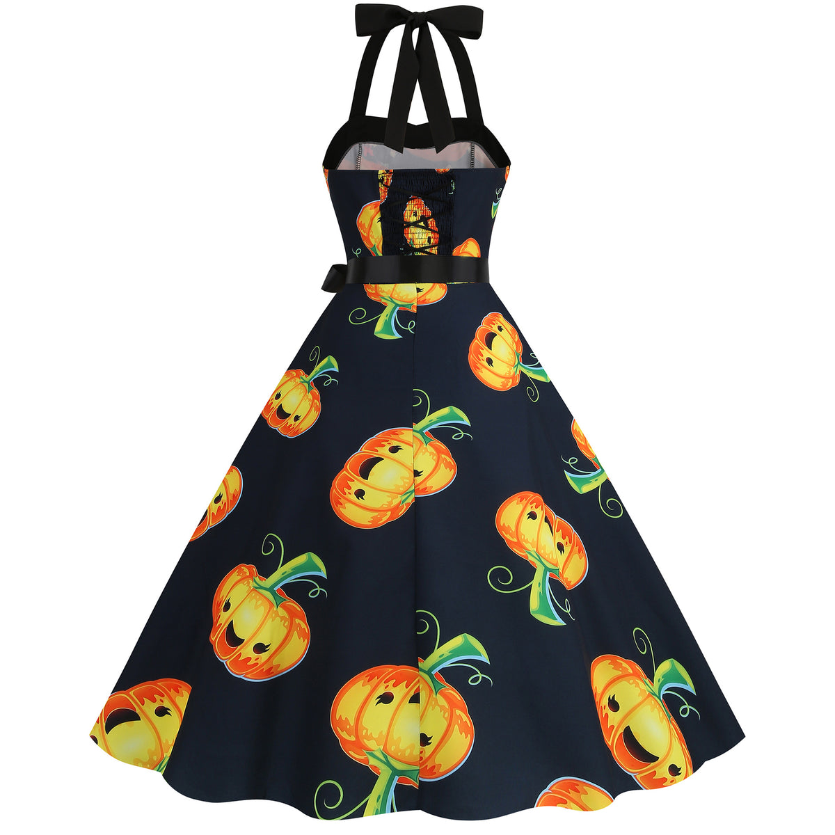 Factory direct supply 2024 Halloween new Hepburn style high waist slim hanging neck large swing long retro dress