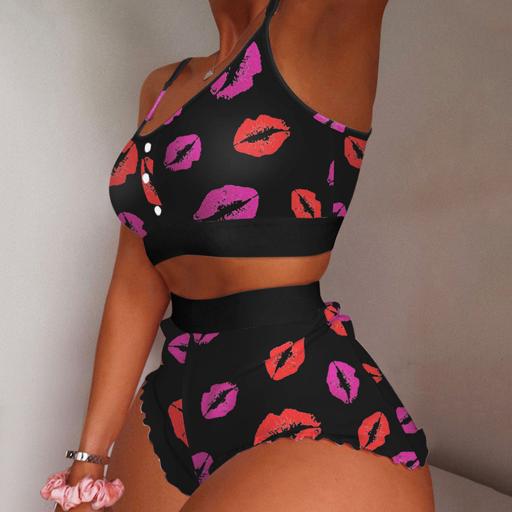 European and American Foreign Trade Cross-Border Sales Strawberry Print Camisole Two-Piece Loungewear Sweet Pajamas Stylish Sweet Style