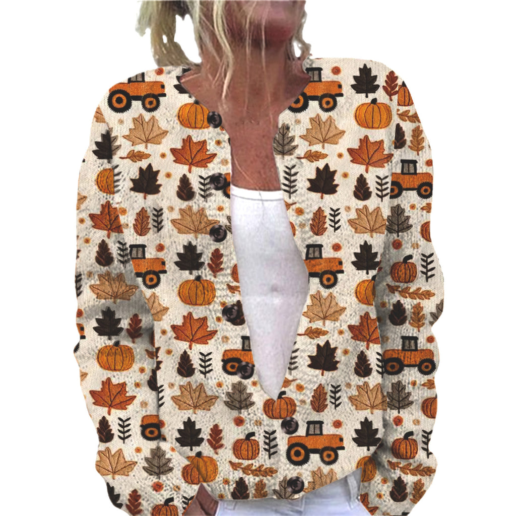 Ll-Yk1 Halloween Cardigan Round Neck Long-Sleeved 3D Printed Sweater European and American Cross-Border Casual Women's Clothing Amazon Theme