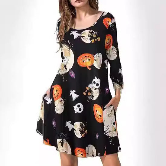 2024 autumn and winter Halloween Christmas holiday color casual T-shirt dress