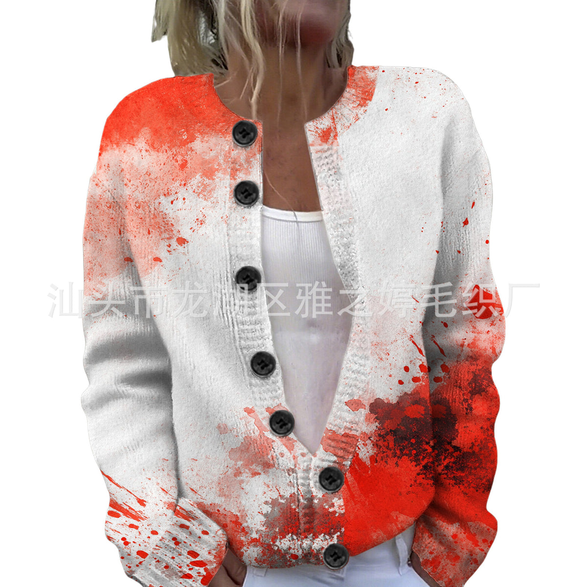 Ll-Yk1 Halloween Cardigan Round Neck Long-Sleeved 3D Printed Sweater European and American Cross-Border Casual Women's Clothing Amazon Theme