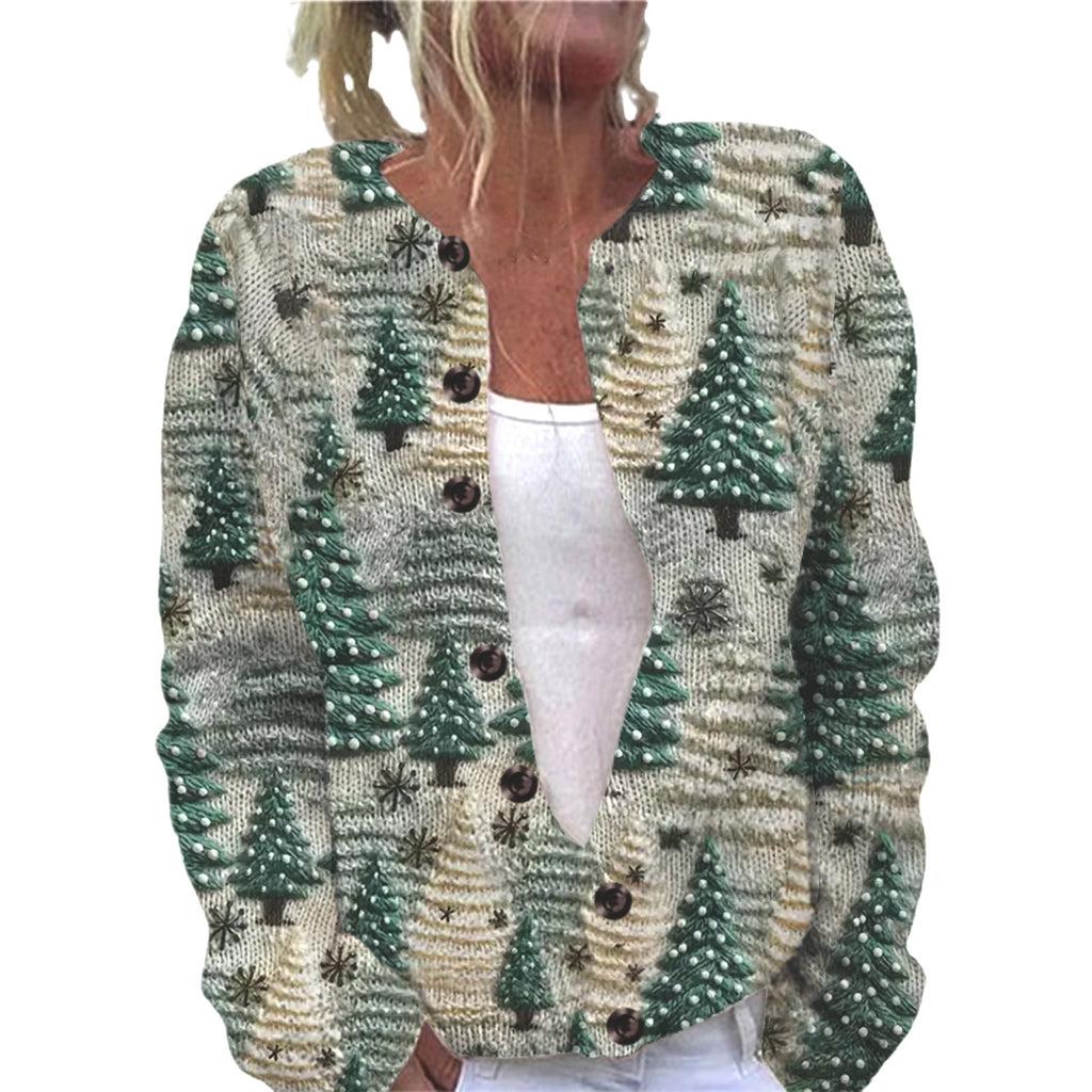 Ll-Yk1 Halloween Cardigan Round Neck Long-Sleeved 3D Printed Sweater European and American Cross-Border Casual Women's Clothing Amazon Theme