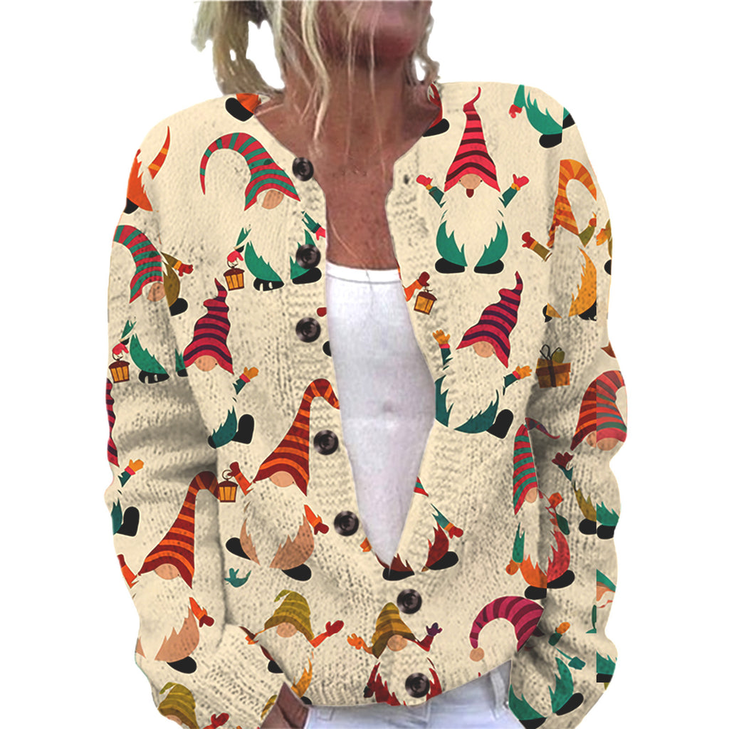 Ll-Yk1 Halloween Cardigan Round Neck Long-Sleeved 3D Printed Sweater European and American Cross-Border Casual Women's Clothing Amazon Theme