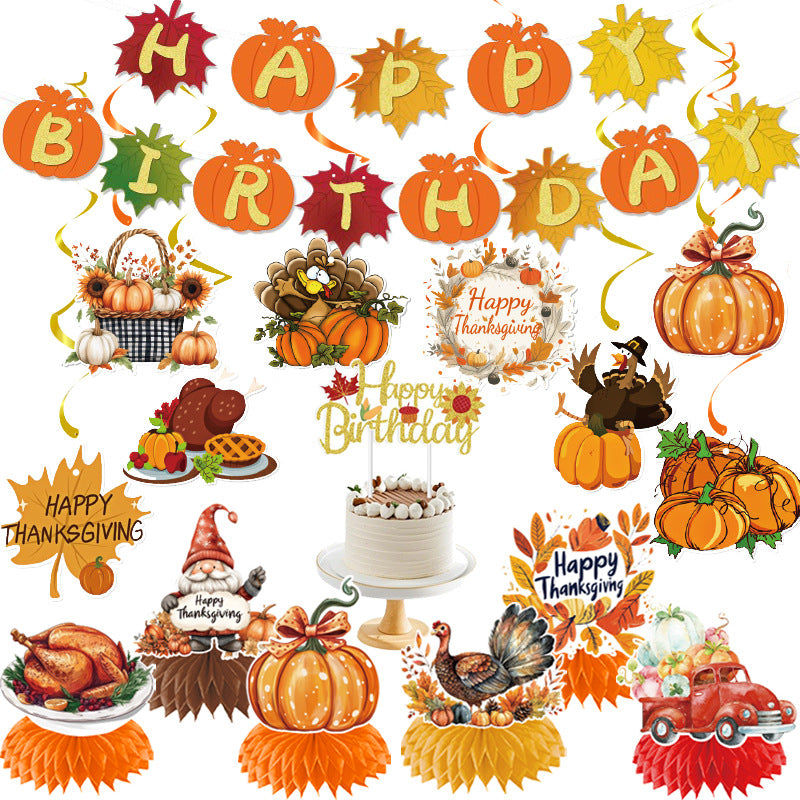 Amazon New Cross-Border Holiday Theme Party Supplies Thanksgiving Flag Banner Garland Hanging Decorations