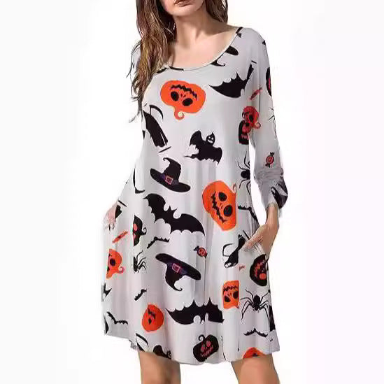 2024 autumn and winter Halloween Christmas holiday color casual T-shirt dress