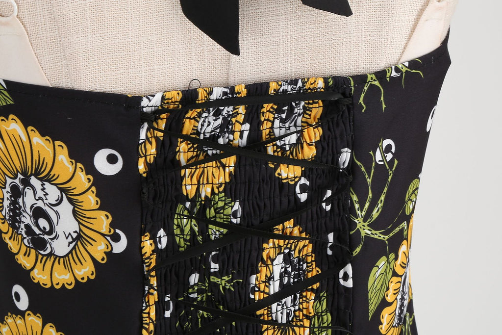 Factory direct supply 2024 Halloween new Hepburn style high waist slim hanging neck large swing long retro dress