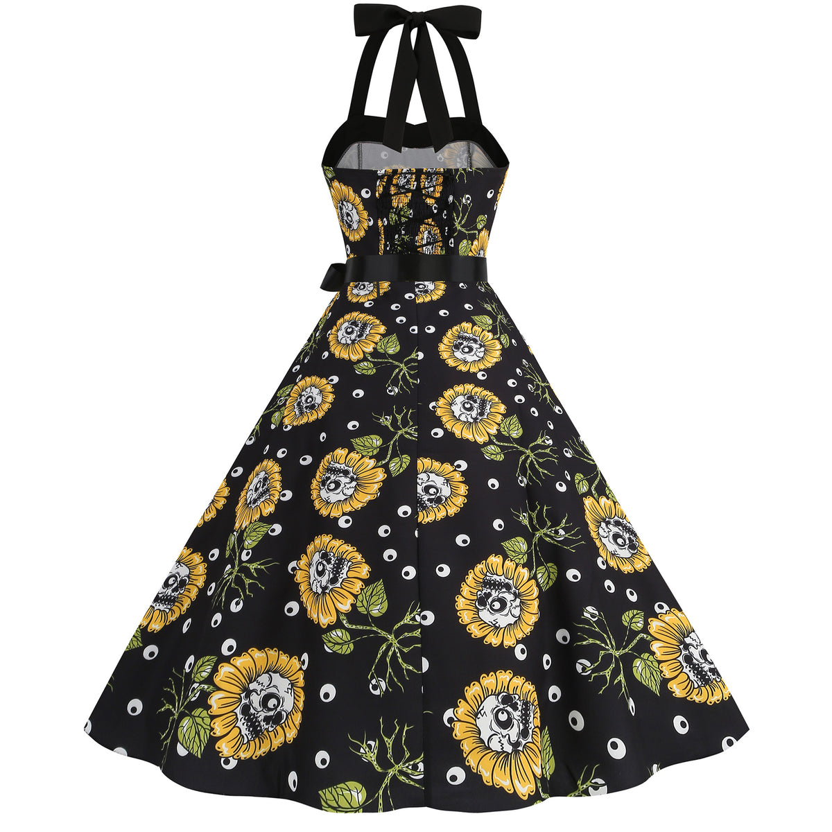 Factory direct supply 2024 Halloween new Hepburn style high waist slim hanging neck large swing long retro dress