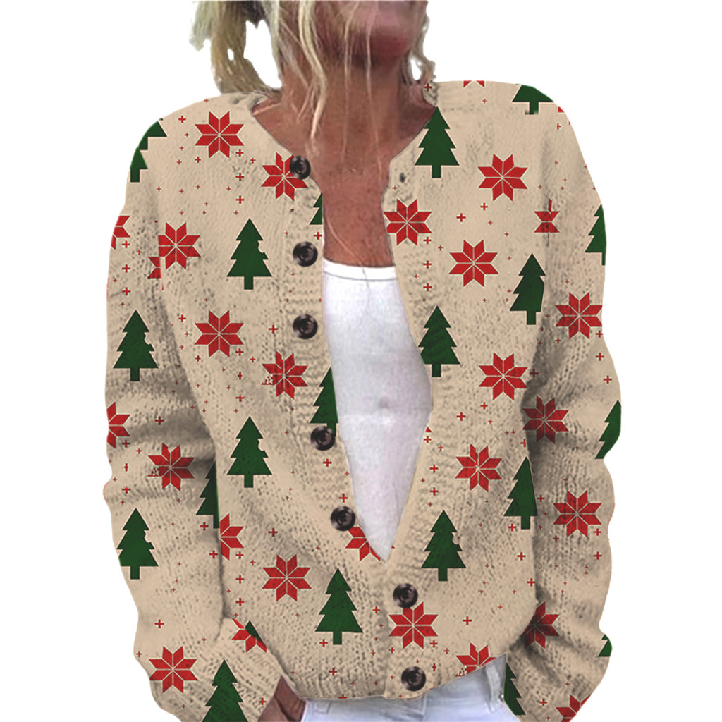 Ll-Yk1 Halloween Cardigan Round Neck Long-Sleeved 3D Printed Sweater European and American Cross-Border Casual Women's Clothing Amazon Theme