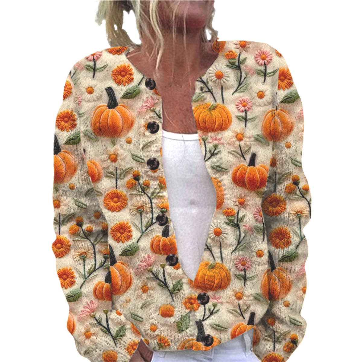 Ll-Yk1 Halloween Cardigan Round Neck Long-Sleeved 3D Printed Sweater European and American Cross-Border Casual Women's Clothing Amazon Theme