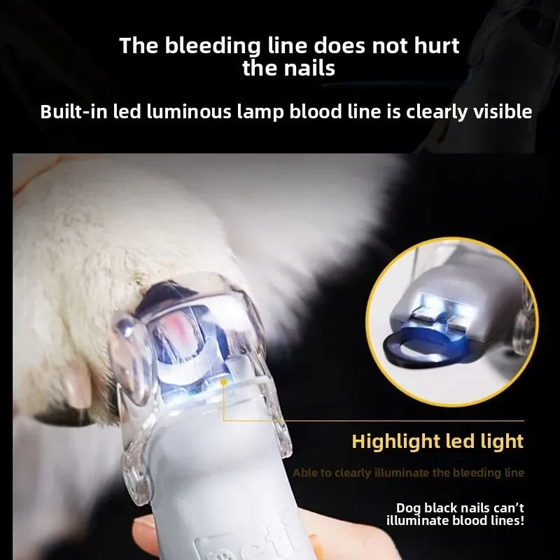 LED Pet Nail Clippers with Safety Guard, Professional Dog Cat Nail Trimmer Kit, Rechargeable Quiet Grooming Tool for Small Medium Dogs