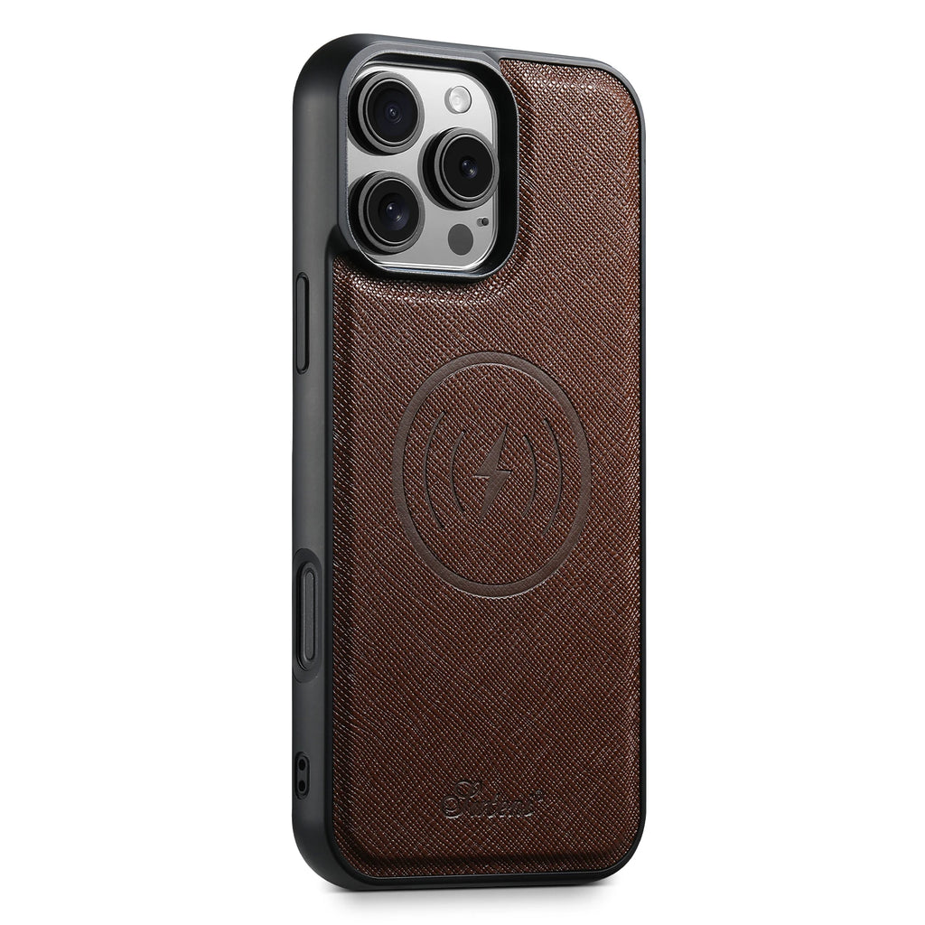 SUTENI Wireless Charging Phone Case Matte Texture Luxury Faux Leather Magnet For iPhone 18 Pro Max 17 Air 16 Plus 15 14 13 12