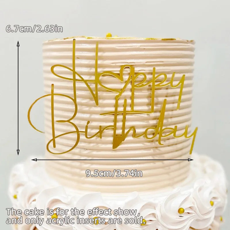 New Happy Birthday Cake Toppers Gold Acrylic Birthday Girl Kids Birthday Party Cake Topper Dessert Decoration Baby Shower Gift