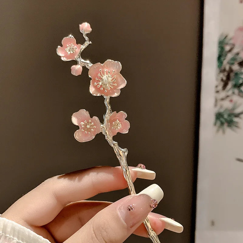 New Chinese Style Cherry Blossom Hairpin Pink Metal Design Simple Elegant Creative Delicate Design Hanfu Hair Accessories Gift