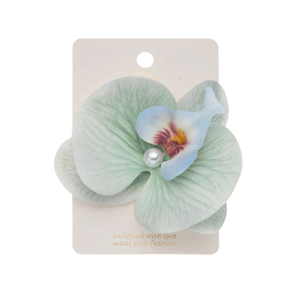 Artificial Orchid Flower Butterfly Hair Clips for Woman Girls Phalaenopsis Pearl Duckbill Hairgrips Hairpins Hair Accessories