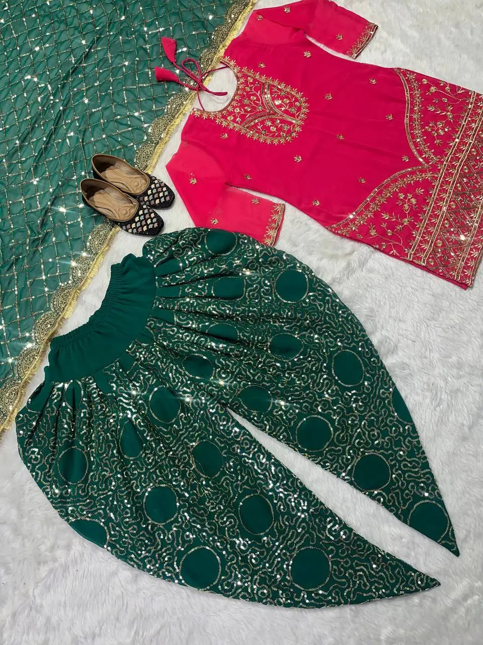 Eid Ramzan Special PinkCityBlocks Salwar Kameez Faux Georgette Slim Fit Reversible Party Style Indian Pakistani Women's Wedding