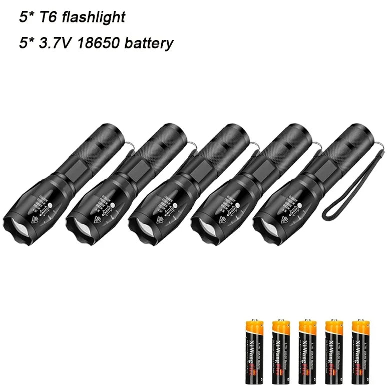 High Power T6 LED Waterproof Zoomable Flashlight with 5 Modes