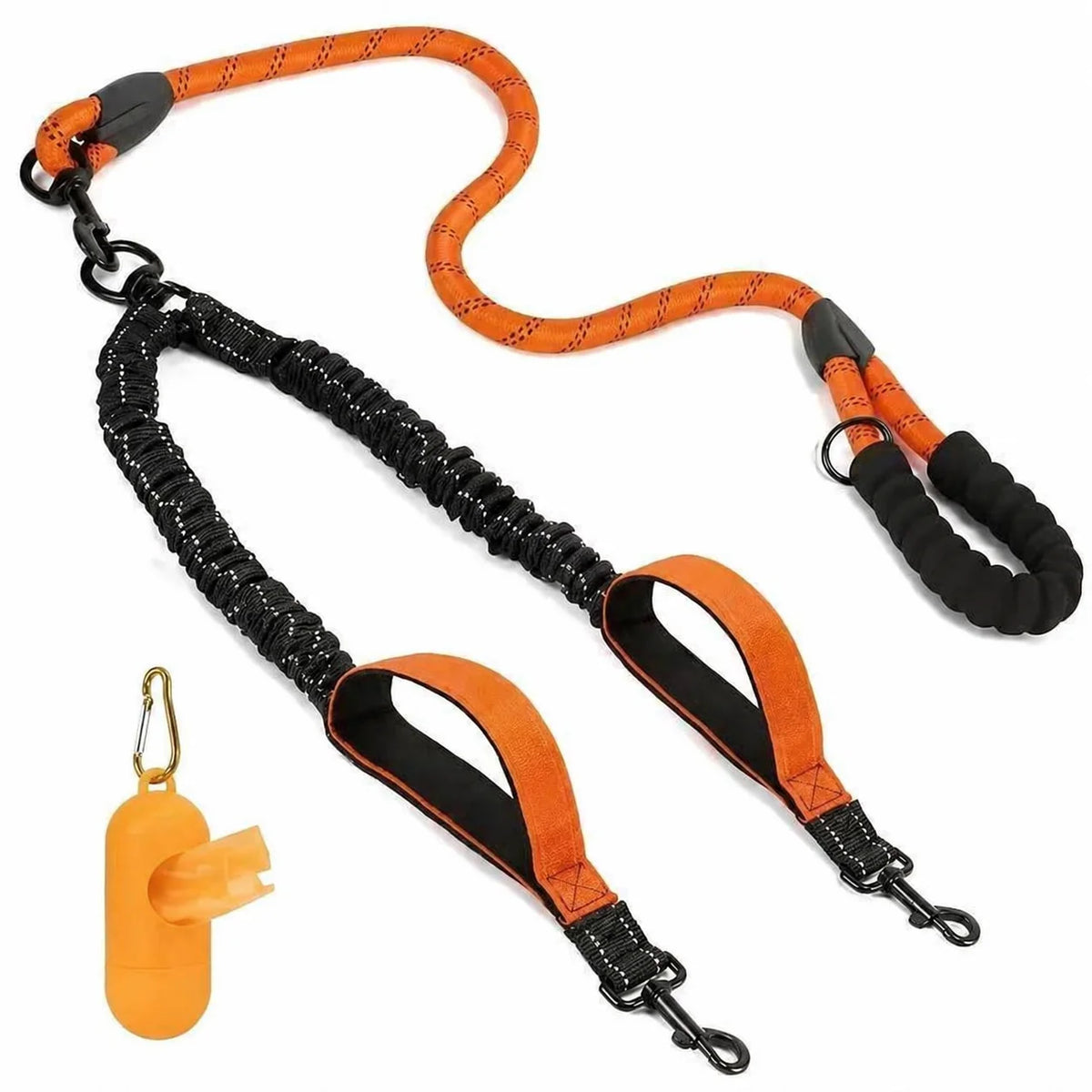 Reflective Shock-Absorbing Double Dog Leash with Tangle-Free 360° Rotation