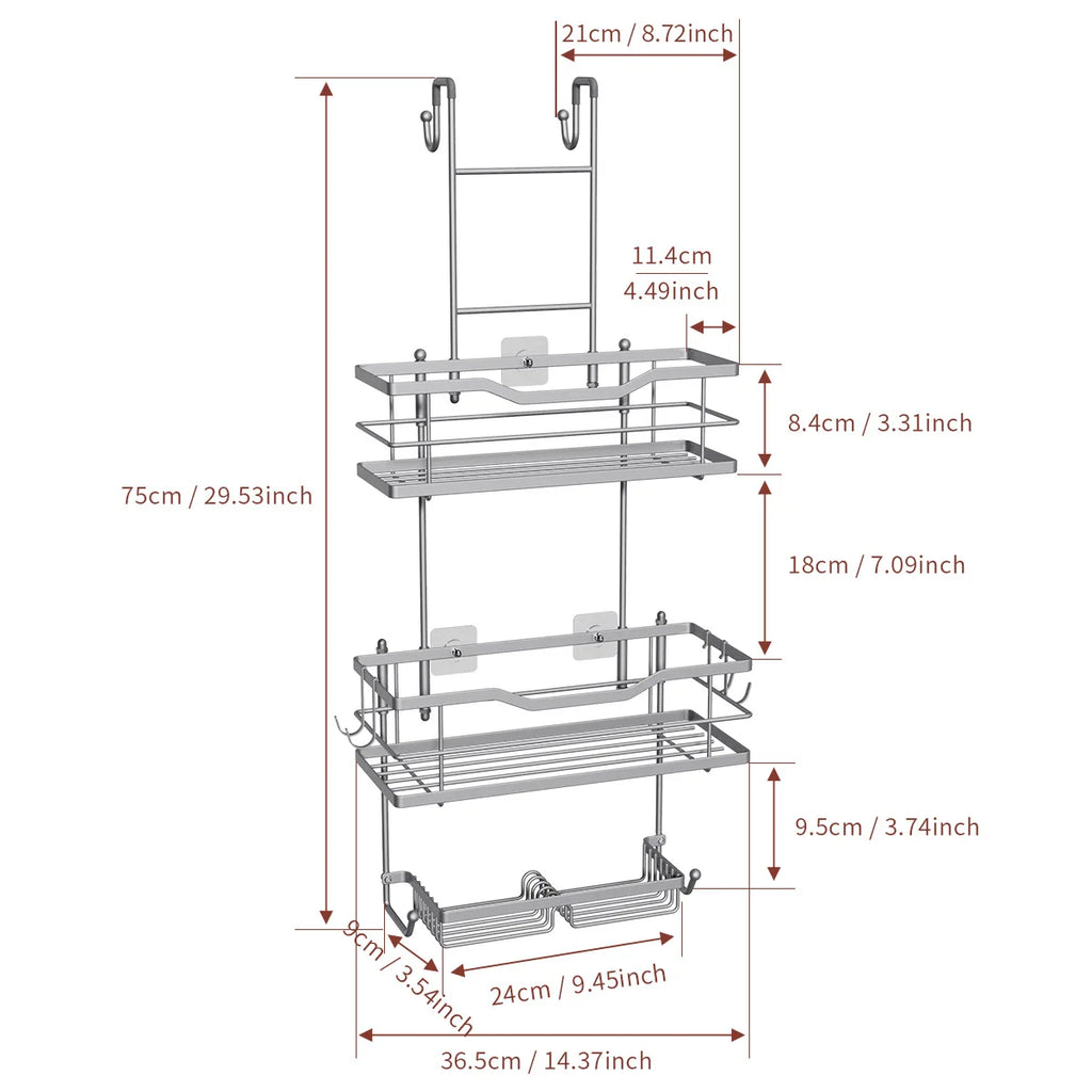 Over the Door Hanging Shower Caddy and Bathroom Organizer Rack