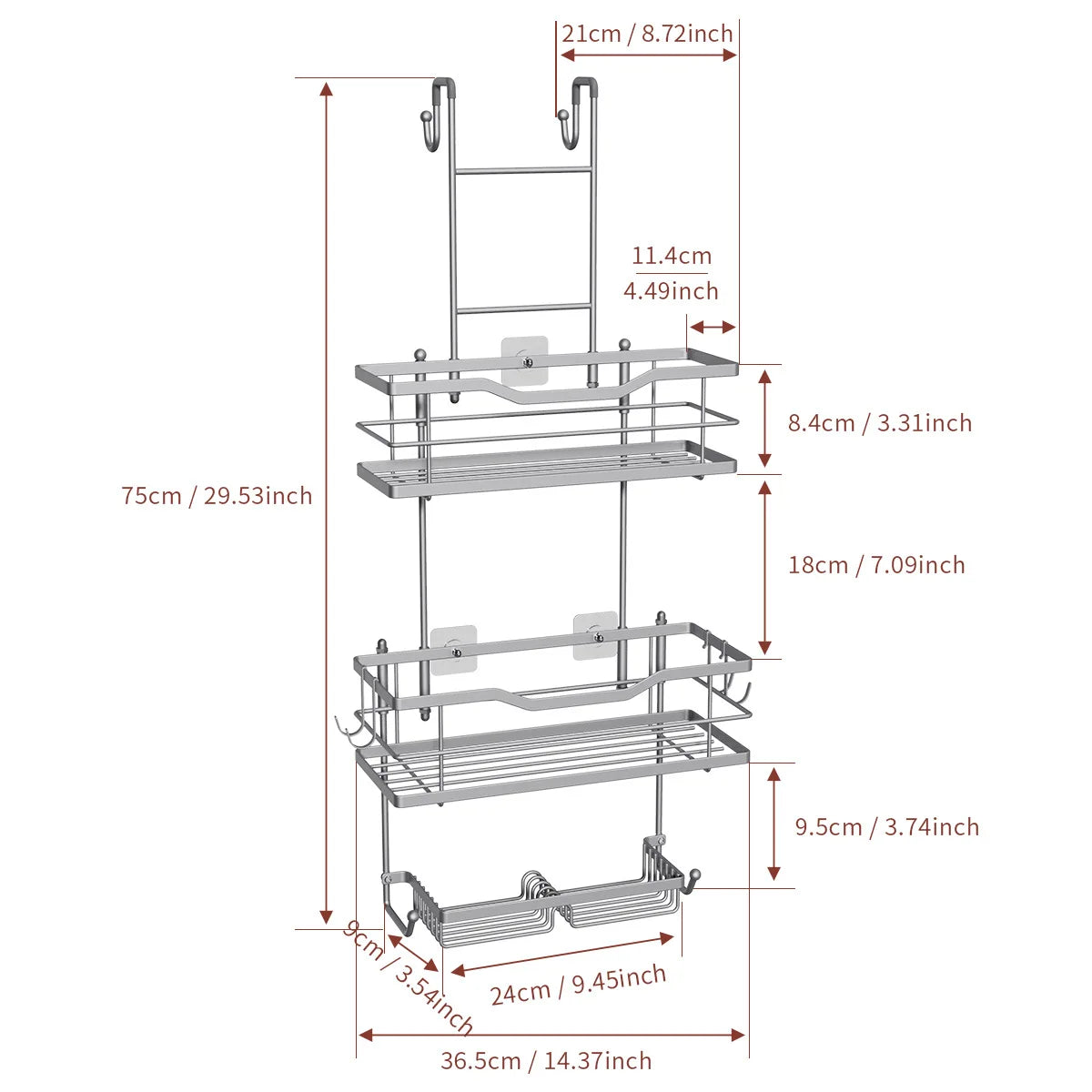 Over the Door Hanging Shower Caddy and Bathroom Organizer Rack