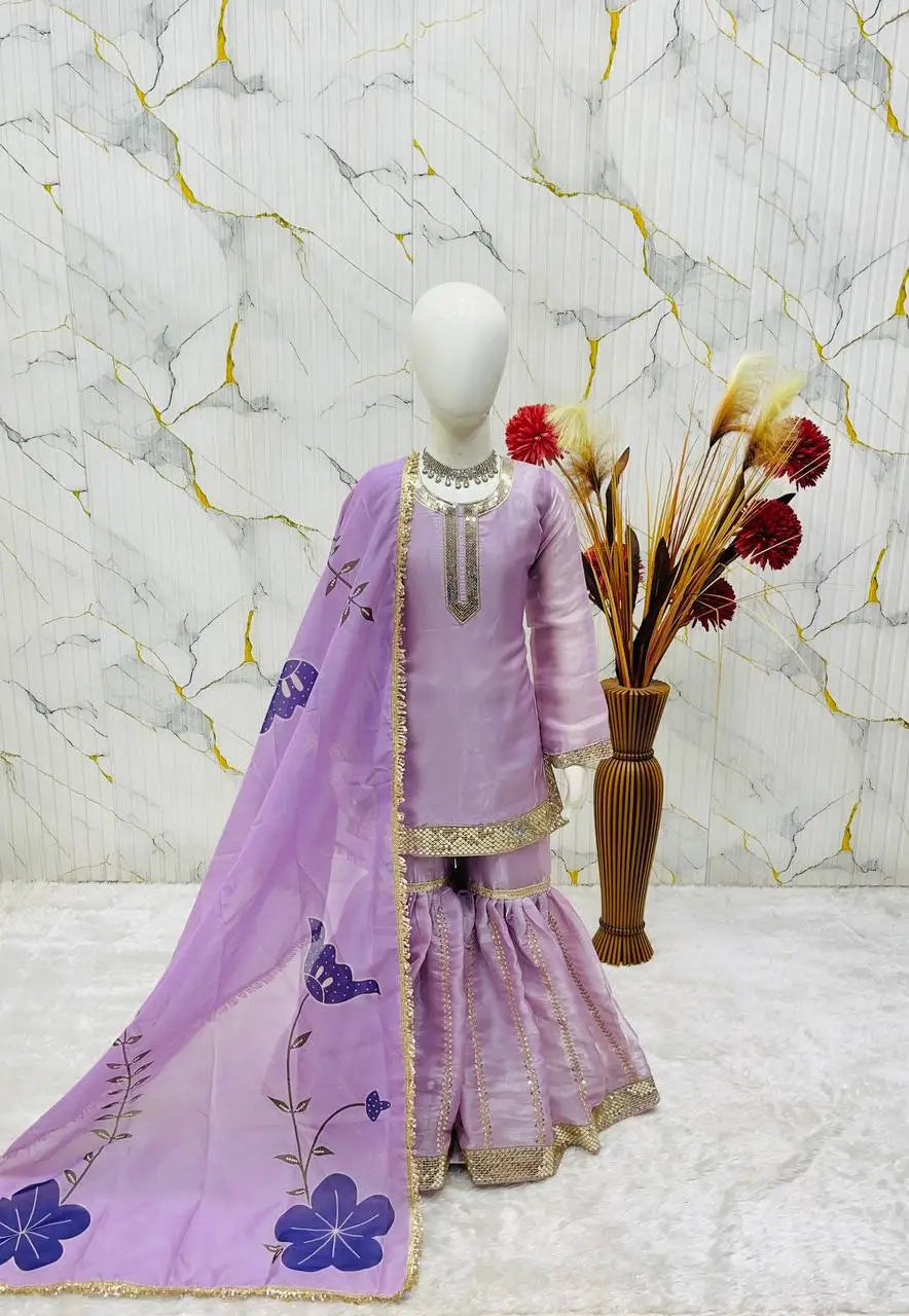 Sharara Suit Girls Kids ethnic Shalwar Kameez Indian Punjabi Pakistani Style Embroidery Wedding and Festive Party Wear Children