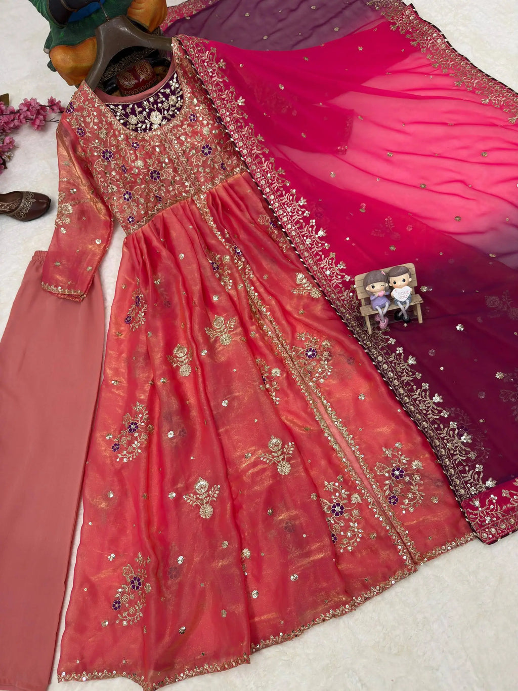 New Party Wear Heavy Net With Heavy Embroidery Sequin Work Gown With Dupatta Set for Women Bollywood Gown Dress Ready To Wear