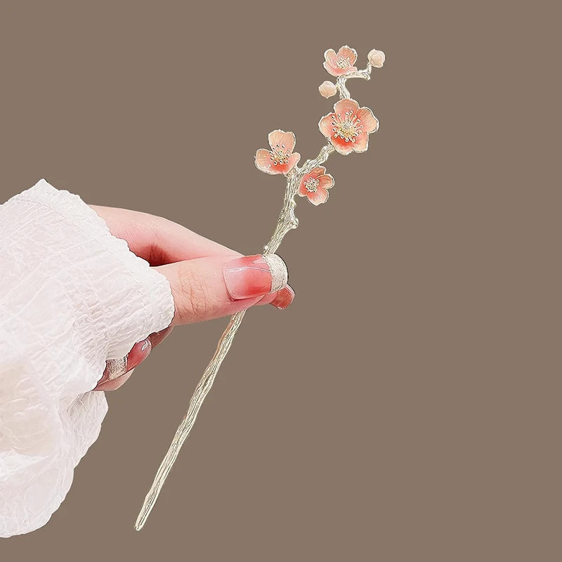New Chinese Style Cherry Blossom Hairpin Pink Metal Design Simple Elegant Creative Delicate Design Hanfu Hair Accessories Gift