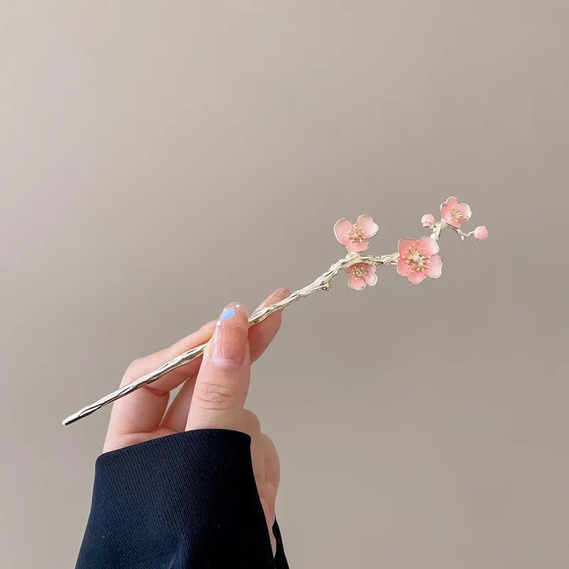 New Chinese Style Cherry Blossom Hairpin Pink Metal Design Simple Elegant Creative Delicate Design Hanfu Hair Accessories Gift