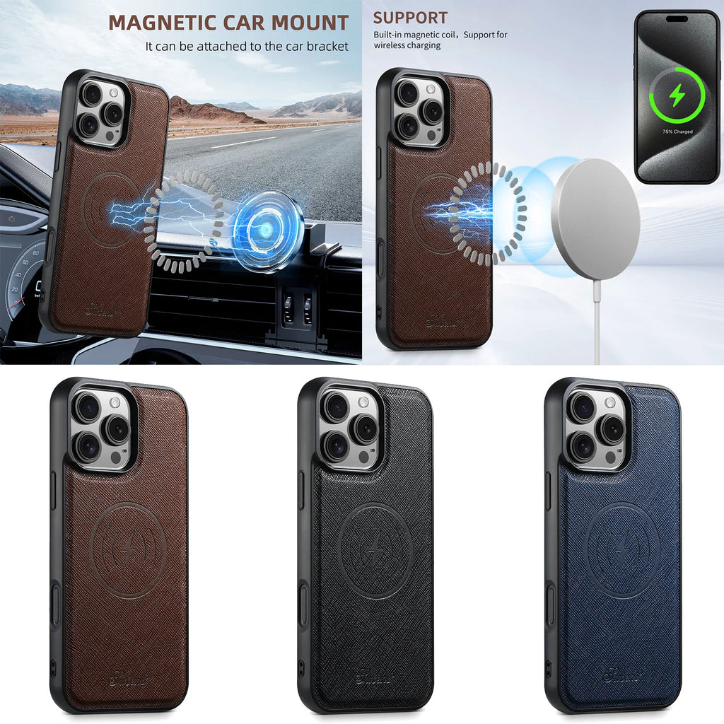 SUTENI Wireless Charging Phone Case Matte Texture Luxury Faux Leather Magnet For iPhone 18 Pro Max 17 Air 16 Plus 15 14 13 12