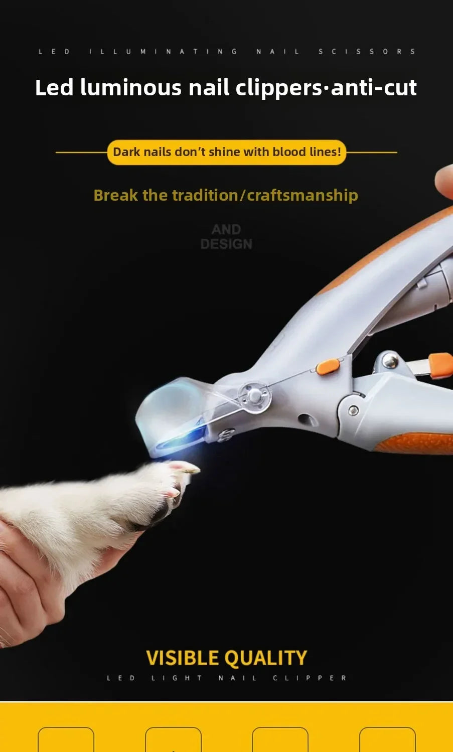 LED Pet Nail Clippers with Safety Guard, Professional Dog Cat Nail Trimmer Kit, Rechargeable Quiet Grooming Tool for Small Medium Dogs