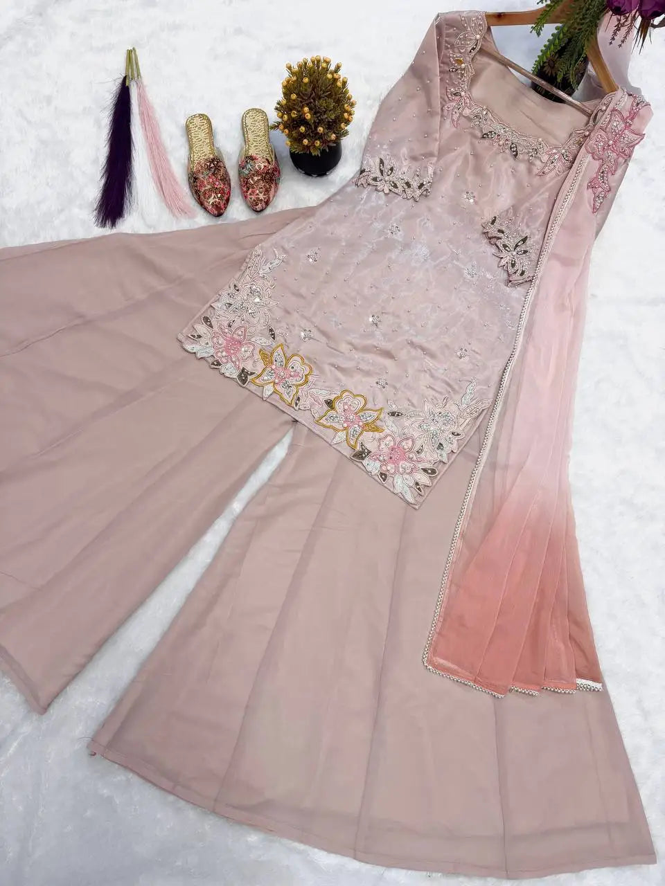 Latest Punjabi Suits Sharara with Custom Size for Women Designer Pakistani Diwali Faux Georgette Quick Dry Low Price 2023