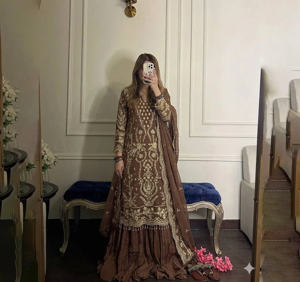 PinkCityBlocks Readymade Women's Indian Digital Print Sharara Gharara Kurti Set Faux Georgette Fabric Traditional Winter Party