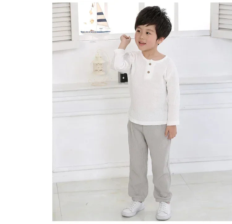Infant Baby Boy Girl Clothes Set for Party Long Sleeve Baby Shirts Loose Pant Toddler Kids Clothes Spring Summer Muslin Clothes
