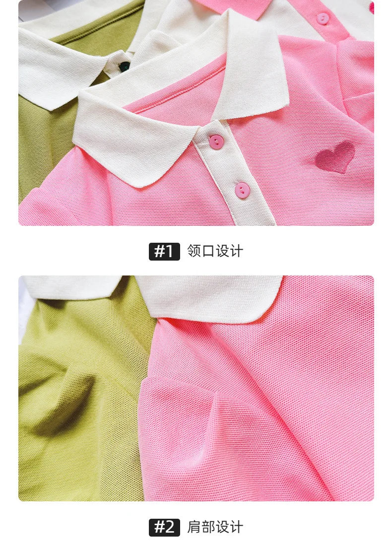 New Casual Teenagers Girls Dress Summer Princess Cartoon Heart Lapel Dresses For 2-12 Years Girl Children Birthday Present