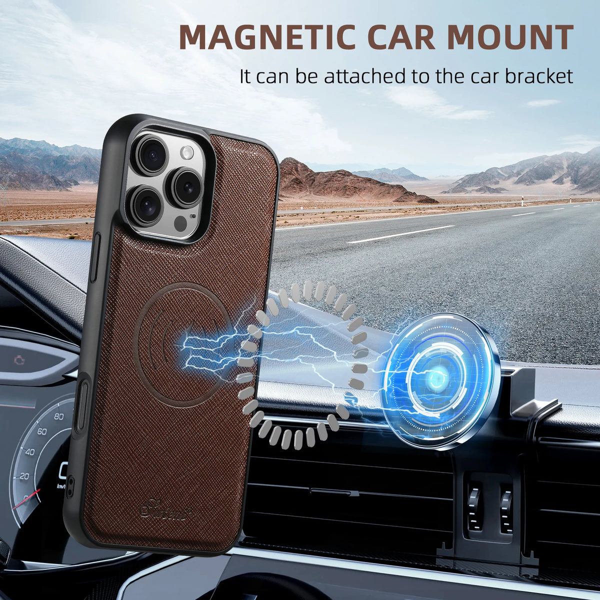 SUTENI Wireless Charging Phone Case Matte Texture Luxury Faux Leather Magnet For iPhone 18 Pro Max 17 Air 16 Plus 15 14 13 12
