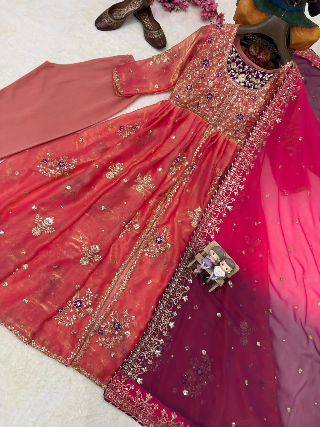 New Party Wear Heavy Net With Heavy Embroidery Sequin Work Gown With Dupatta Set for Women Bollywood Gown Dress Ready To Wear