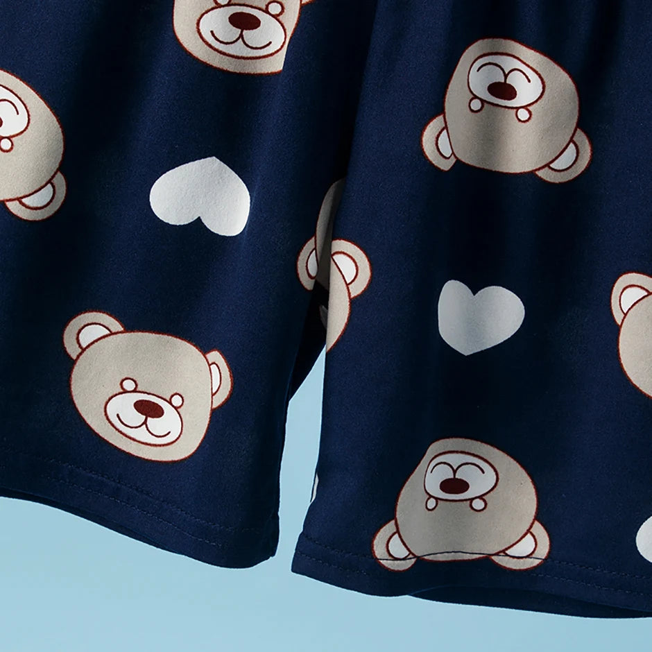 2-Piece Children's Cute Bear Print Fashion Suit Boy's Casual Fashion Round Neck Shirt Girl's Comfortable Wild Shorts Combination