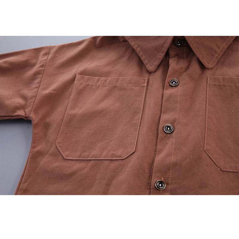 2-Piece Boys' Lapel Shirt and Corduroy Pants Clothing Set