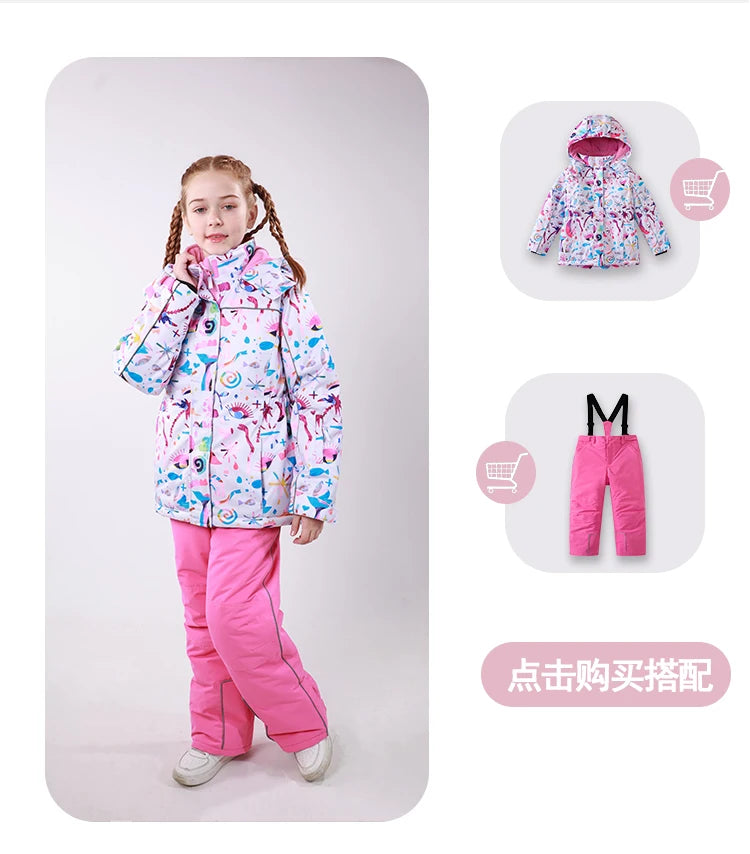 HONEYKING Kids Ski Outwear Winter Warm Windproof Outdoor Sports Snow Jackets Girls Snowboard Coat For Ski Clothing Equipment