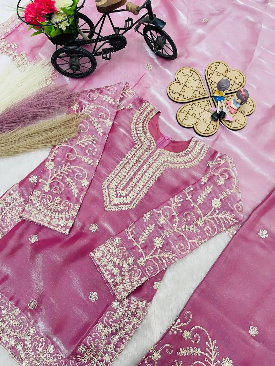 Indian Punjabi Pakistani Style Embroidery Wedding and Festive Party Wear Children Sharara Suit Girls Kids ethnic Shalwar Kameez