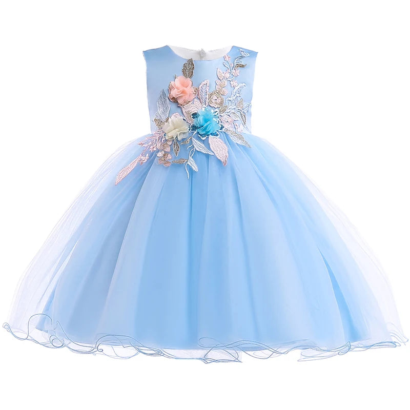 Elegant Kids Dress For Girls Birthday Wedding Costume Appliques Flower Girl Party Dresses 3 10 Years Children Summer Clothes