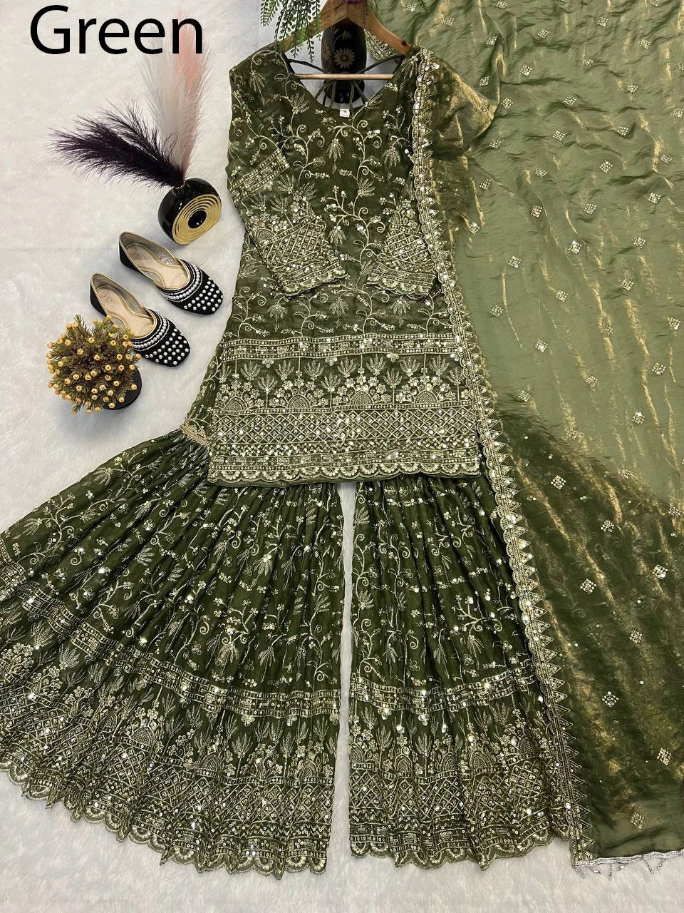 Modern Heavy Faux Georgette Fabric Indian & Pakistani Ethnic Dress Designer Sharara Suit & Palazzo with Dupatta in Ready To Wear