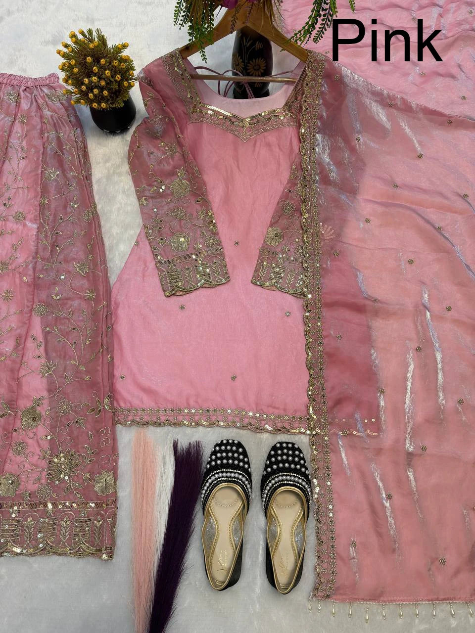 Trending Wholesale Premium Quality Designer Embroidery Sequence Worked Top-Sharara Dupatta Set Fully Stitched Ready Wear Party