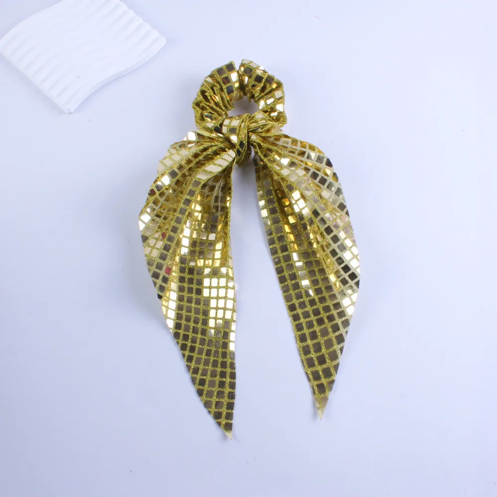 Glitter Sequin Bow Elastic Hair Bands with Ponytail Tie Scarf
