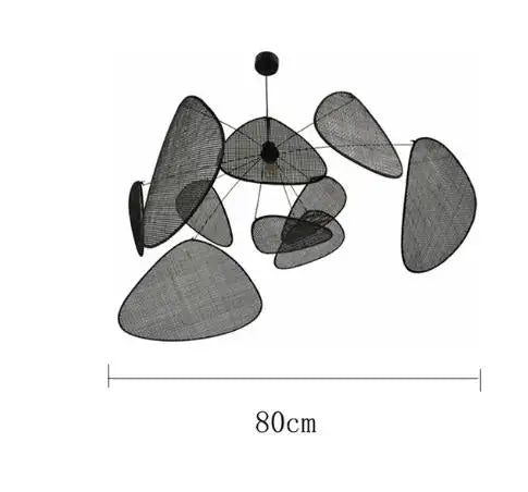Hand-Woven Rattan Leaf Grid Chandelier E27 Wicker Pendant Lamp
