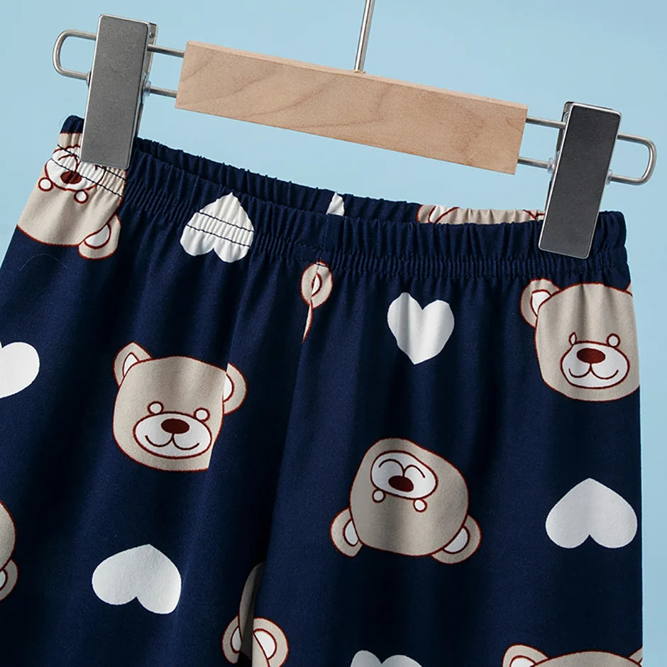 2-Piece Children's Cute Bear Print Fashion Suit Boy's Casual Fashion Round Neck Shirt Girl's Comfortable Wild Shorts Combination