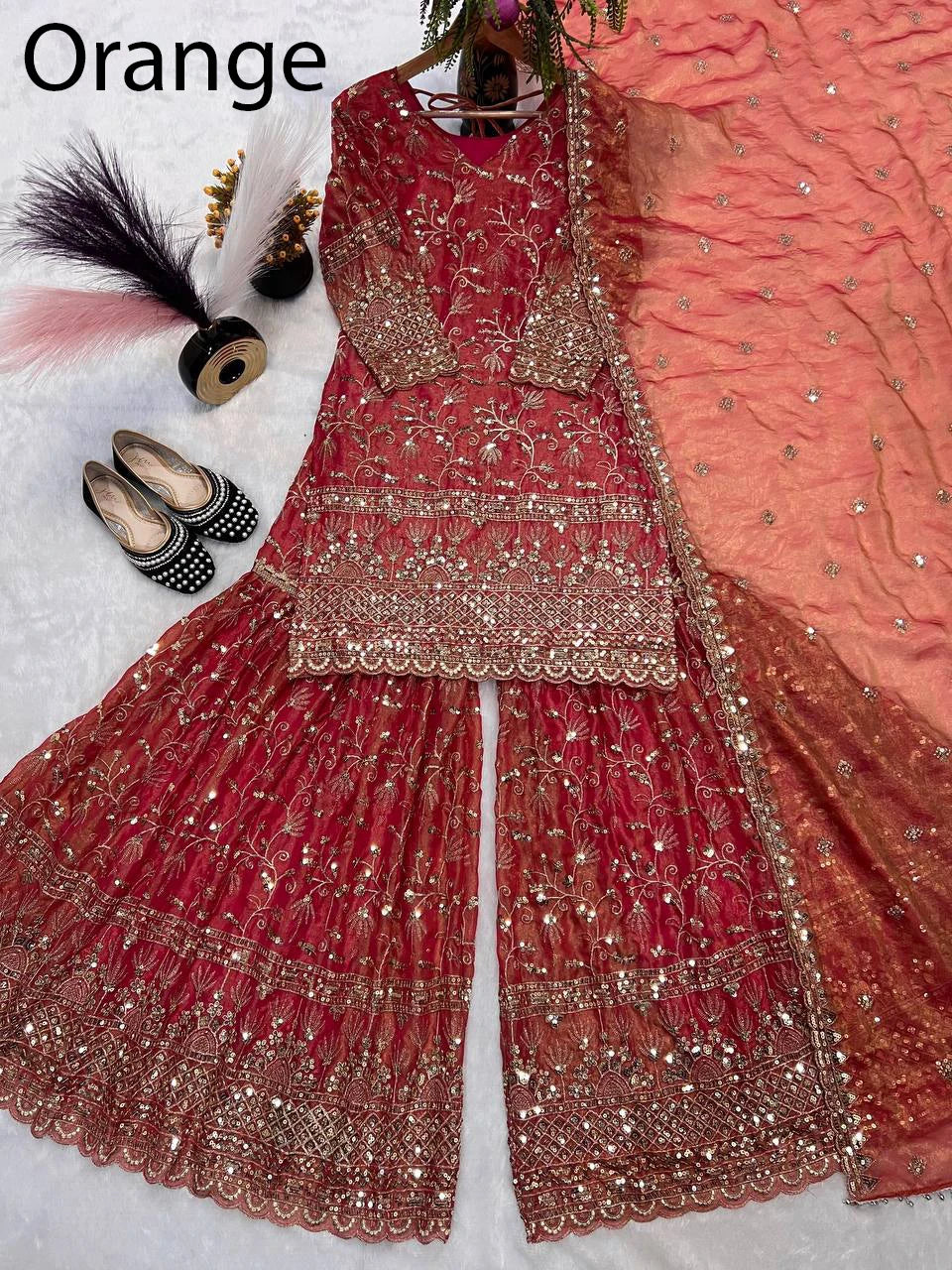 Modern Heavy Faux Georgette Fabric Indian & Pakistani Ethnic Dress Designer Sharara Suit & Palazzo with Dupatta in Ready To Wear